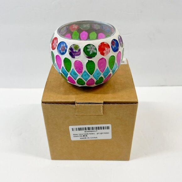 Tealight Candle Holder Exquisite Pattern Vivid Colors Glass Candle Holder Multi - Picture 1 of 5